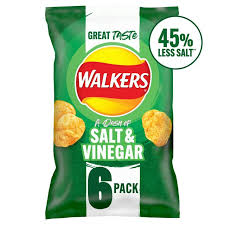 Walkers A Dash Of Salt & Vinegar Less Salt Multipack Crisps 6X25G